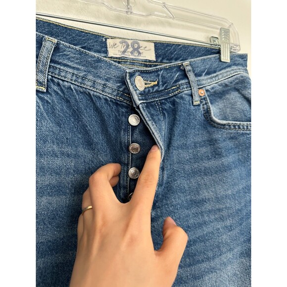 Free People Maggie Straight Leg Jeans Medium Wash Blue Button Fly Distress Sz 28 - Picture 4 of 8